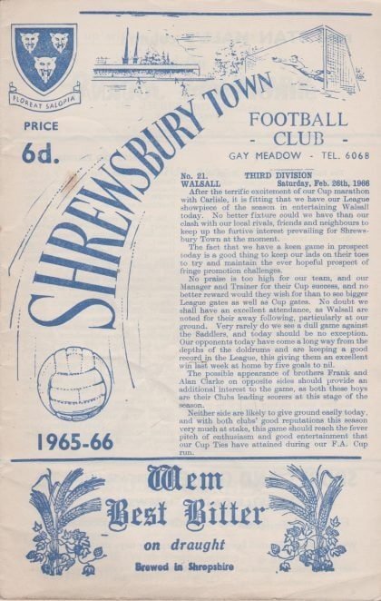 Shrewsbury Town v Walsall  26-Feb-1966