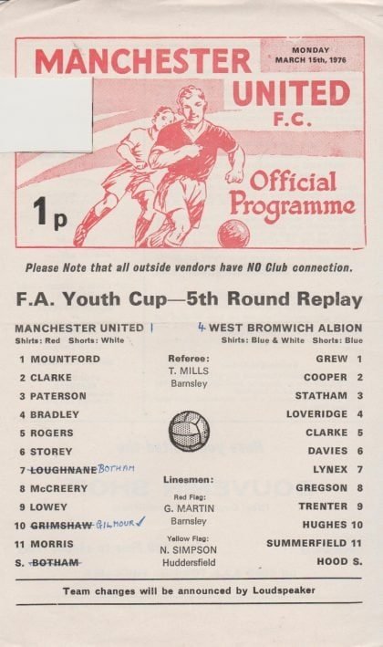 Manchester United Youth v West Bromwich Albion Youth 15-Mar-1976