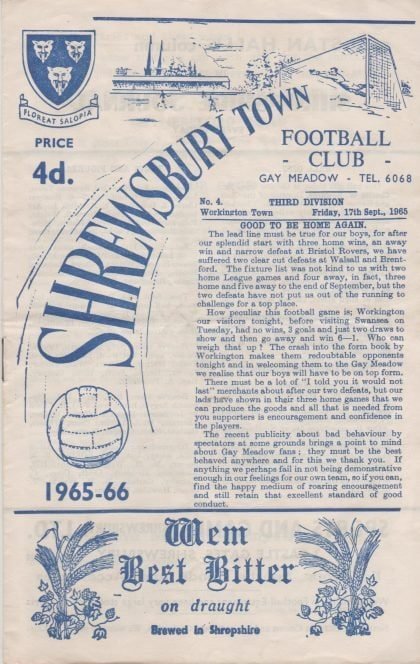 Shrewsbury Town v Workington 17-Sep-1965