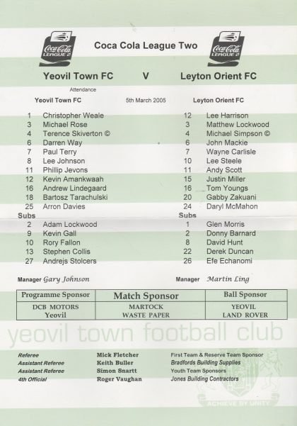 Yeovil Town v Leyton Orient 05-Mar-2005
