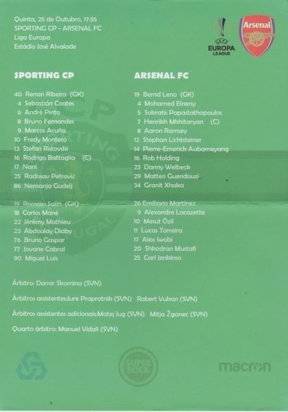 Sporting Lisbon v Arsenal 25-Oct-2018