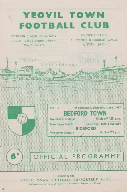 Yeovil Town v Bedford Town 15-Feb-1967