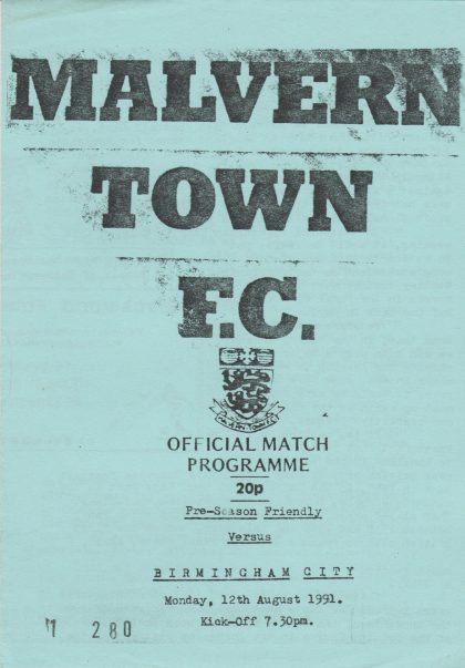 Malvern Town v Birmingham City   12-Aug-1991