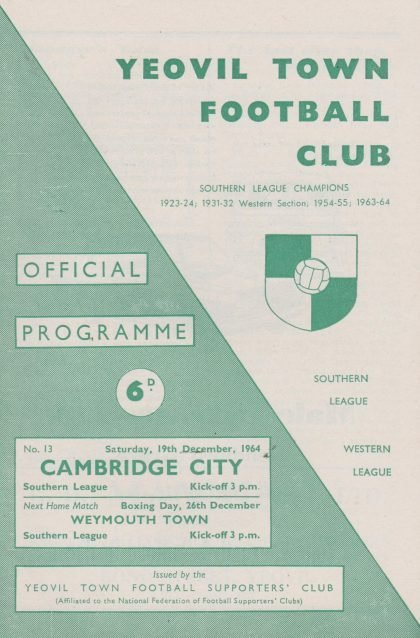Yeovil Town v Cambridge City 19-Dec-1964