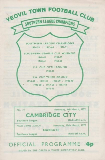Yeovil Town v Cambridge City 04-Mar-1972