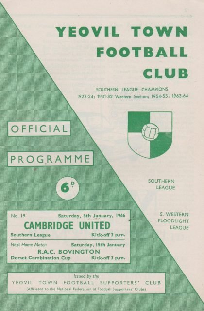 Yeovil Town v Cambridge United 08-Jan-1966