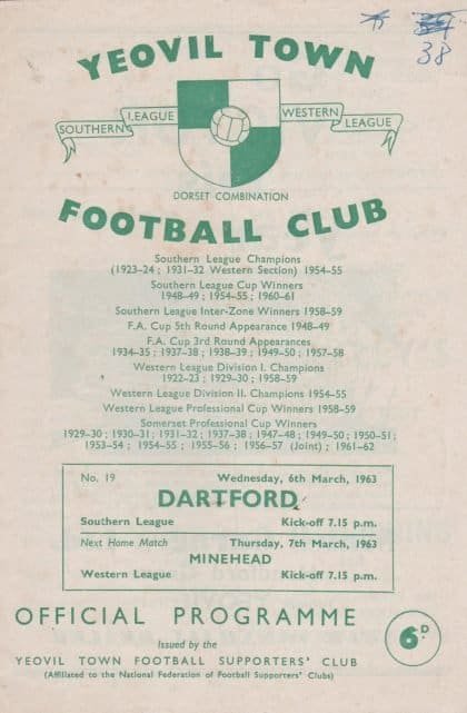 Yeovil Town v Dartford  06-Mar-1963