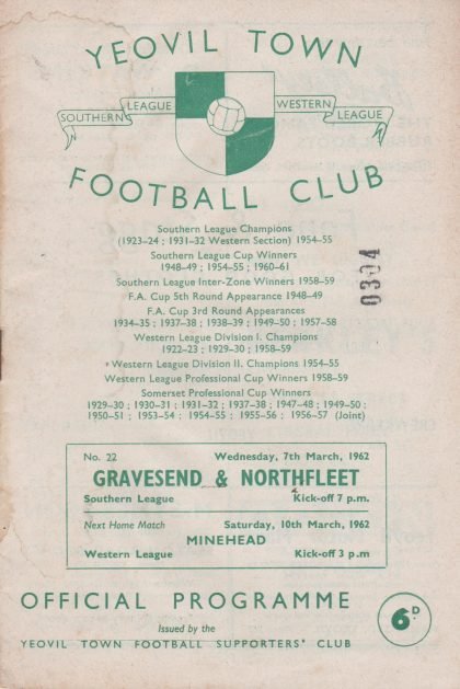 Yeovil Town v Gravesend & Northfleet 07-Mar-1962