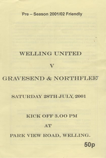 Welling United v Gravesend & Northfleet  28-Jul-2001