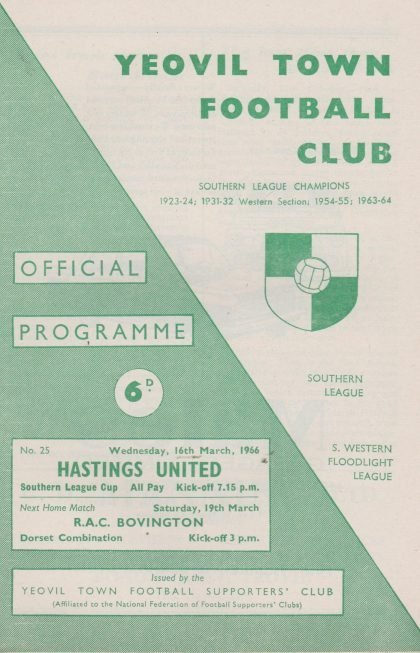 Yeovil Town v Hastings United 16-Mar-1966