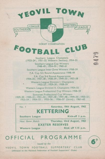 Yeovil Town v Kettering Town 18-Aug-1962