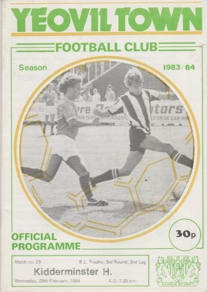Yeovil Town v Kidderminster Harriers 29-Feb-1984