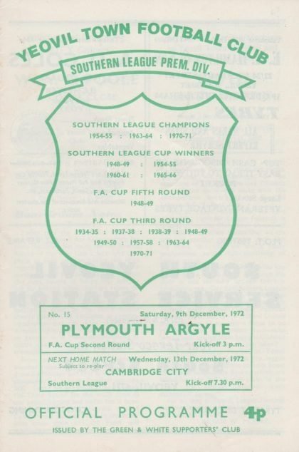 Yeovil Town v Plymouth Argyle 09-Dec-1972
