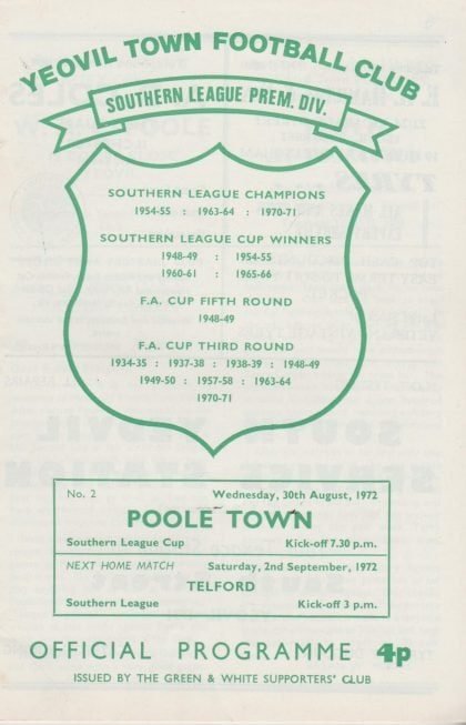 Yeovil Town v Poole Town 30-Aug-1972