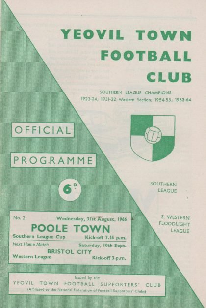 Yeovil Town v Poole Town 31-Aug-1966