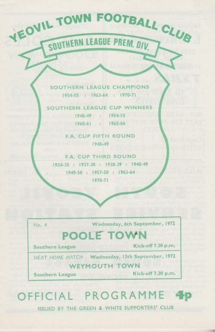 Yeovil Town v Poole Town 06-Sep-1972