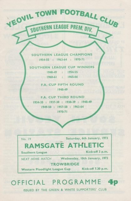 Yeovil Town v Ramsgate Athletic  06-Jan-1973