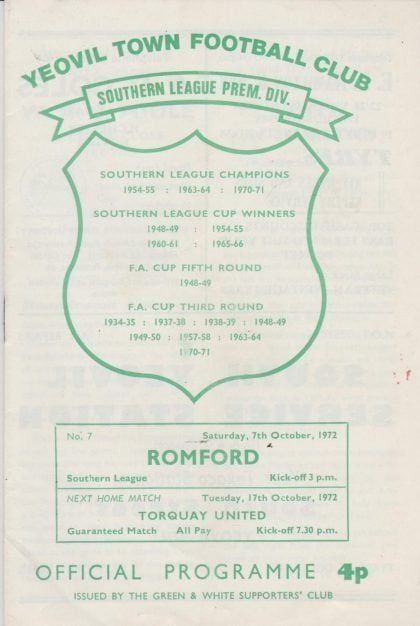 Yeovil Town v Romford 07-Oct-1972