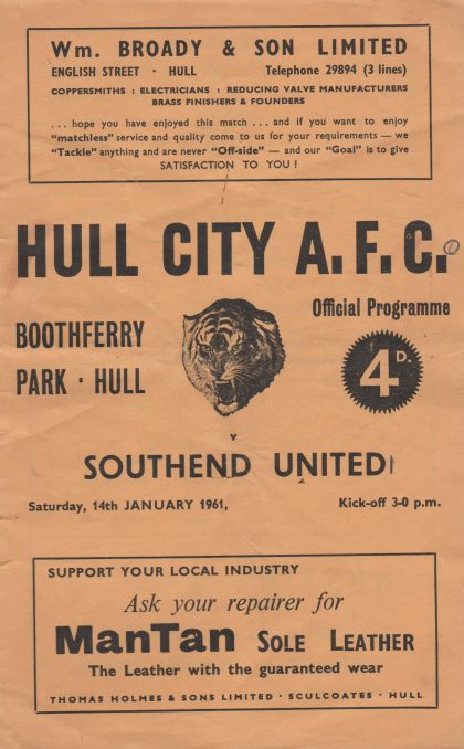 Hull City v Southend United 14-Jan-1961
