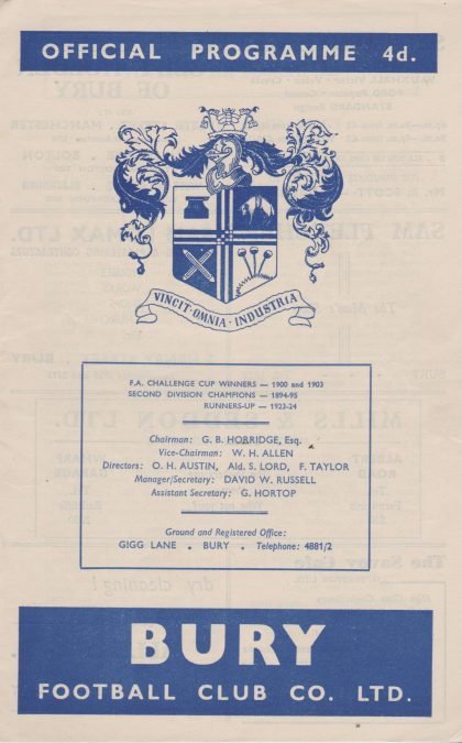 Bury v Southend United 21-Mar-1961
