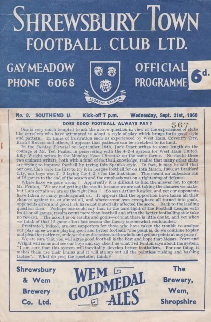 Shrewsbury Town v Southend United 21-Sep-1960