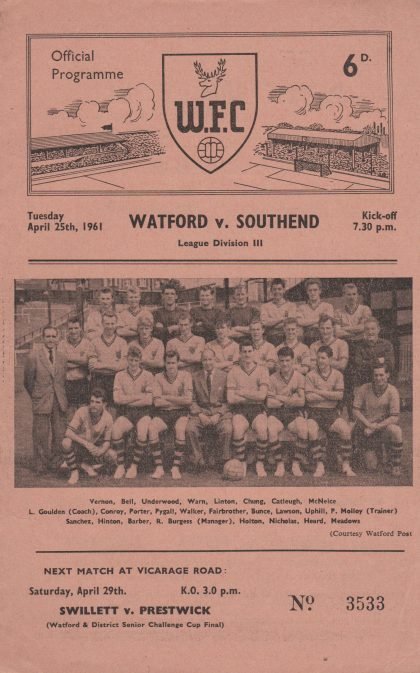 Watford v Southend United 25-Apr-1961