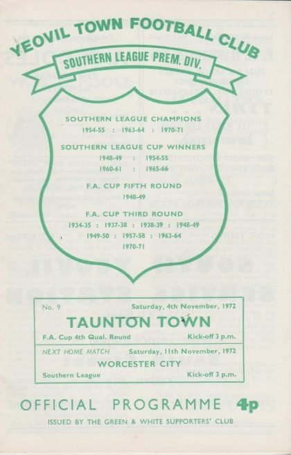 Yeovil Town v Taunton Town 04-Nov-1972