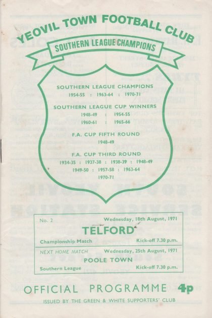 Yeovil Town v Telford United 18-Aug-1971