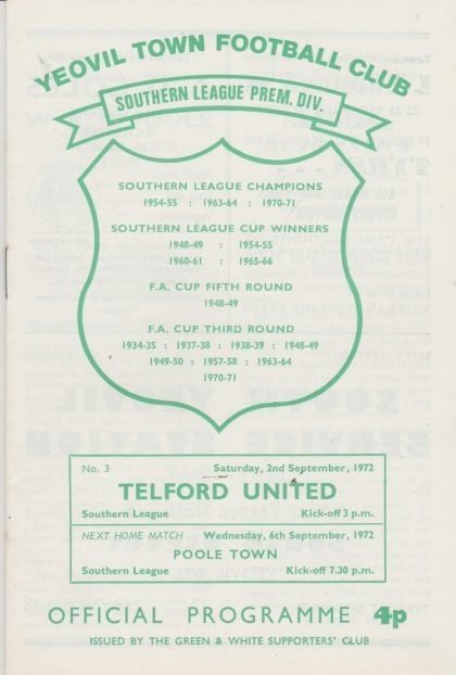 Yeovil Town v Telford United 02-Sep-1972
