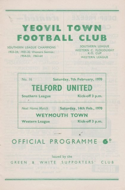 Yeovil Town v Telford United 07-Feb-1970