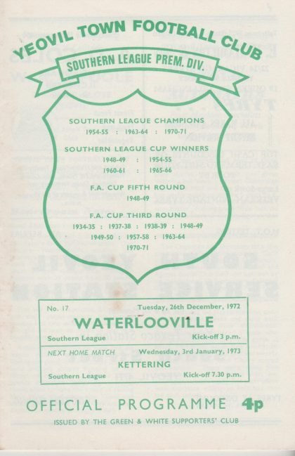 Yeovil Town v Waterlooville   26-Dec-1972