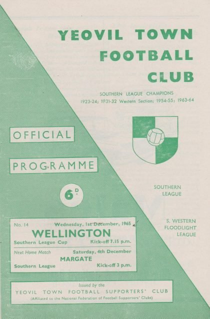 Yeovil Town v Wellington Town 01-Dec-1965