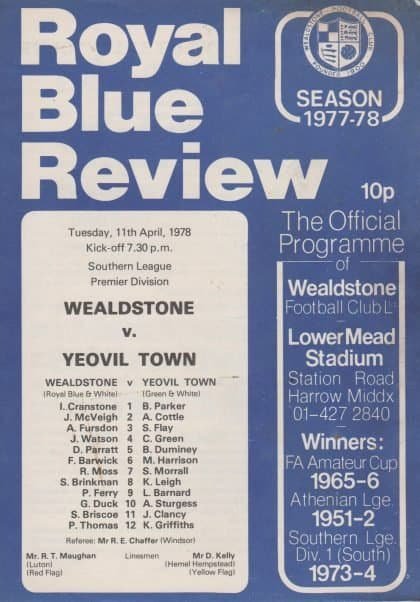 Wealdstone v Yeovil Town  11-Apr-1978