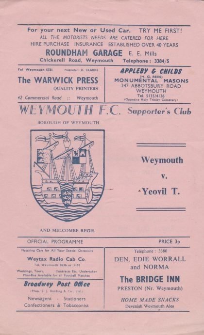 Weymouth v Yeovil Town 18-Mar-1972