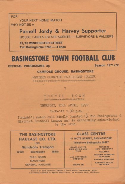 Basingstoke Town v Yeovil Town 20-Apr-1972