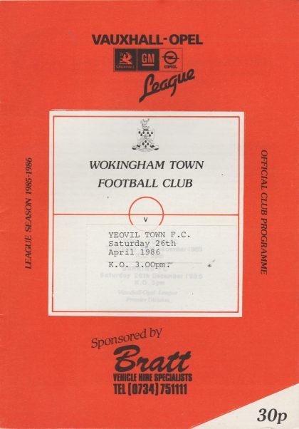 Wokingham Town v Yeovil Town 26-Apr-1986