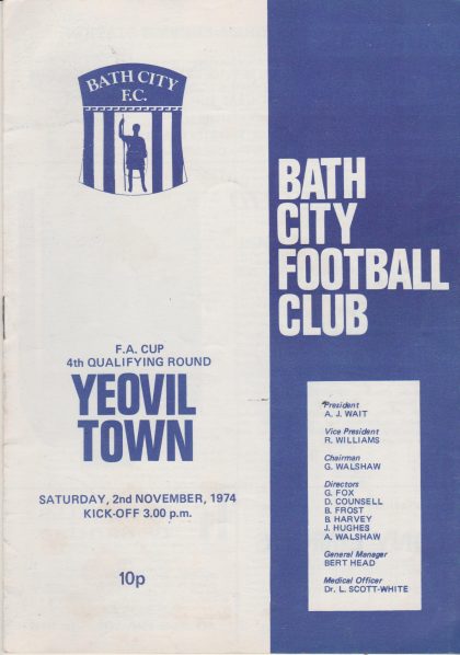 Bath City v Yeovil Town 02-Nov-1974