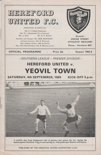 Hereford United v Yeovil Town 04-Sep-1965