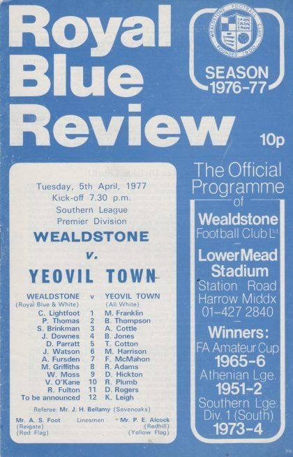 Wealdstone v Yeovil Town  05-Apr-1977