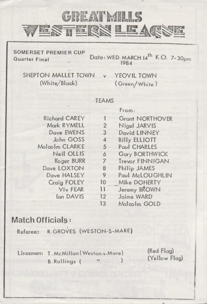 Shepton Mallet Town v Yeovil Town 14-Mar-1984