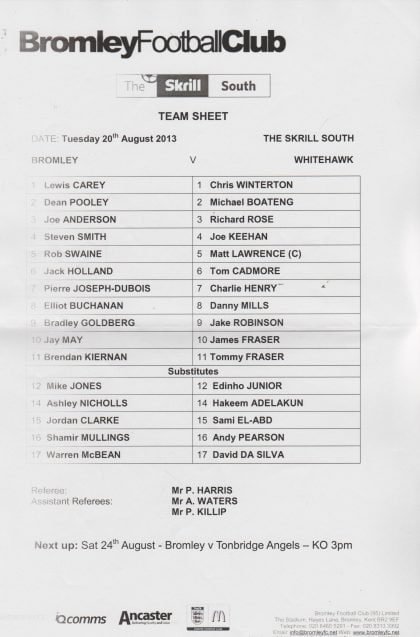 Bromley v Whitehawk   20-Aug-2013