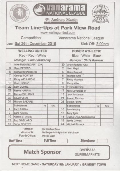 Welling United v Dover Athletic 26-Dec-2015
