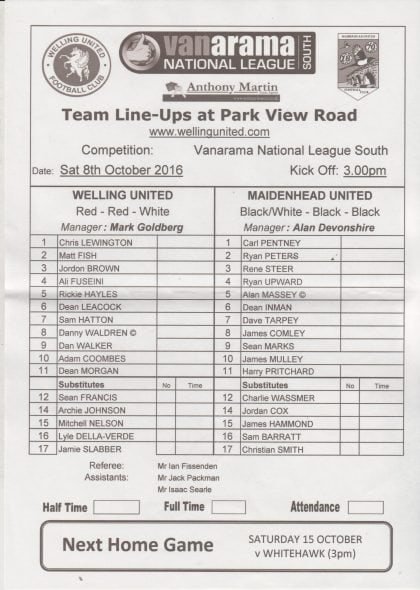 Welling United v Maidenhead United  08-Oct-2016