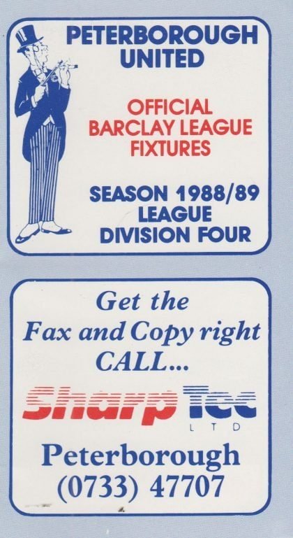 Peterborough United Fixture list 1988-89