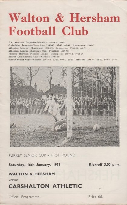 Walton & Hersham v Carshalton Athletic  16-Jan-1971