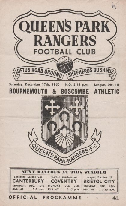 Queens Park Rangers v Bournemouth & Boscombe Athletic 17-Dec-1960