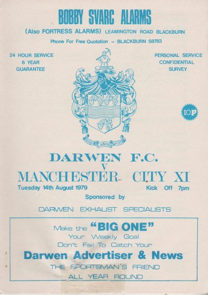 Darwen v Manchester City XI  14-Aug-1979