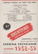 Brentford v Mansfield Town 09-Sep-1958