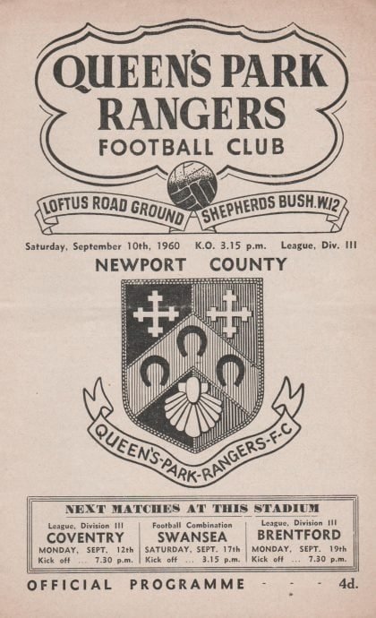 Queens Park Rangers v Newport County 10-Sep-1960