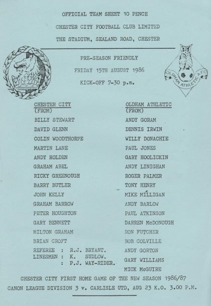 Chester City v Oldham Athletic 15-Aug-1986
